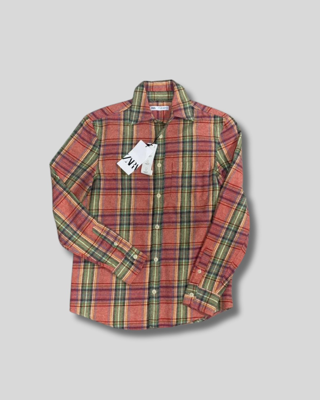 Camisa de cuadros naranja Zara