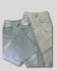 Jean corte bajo y bota ancha