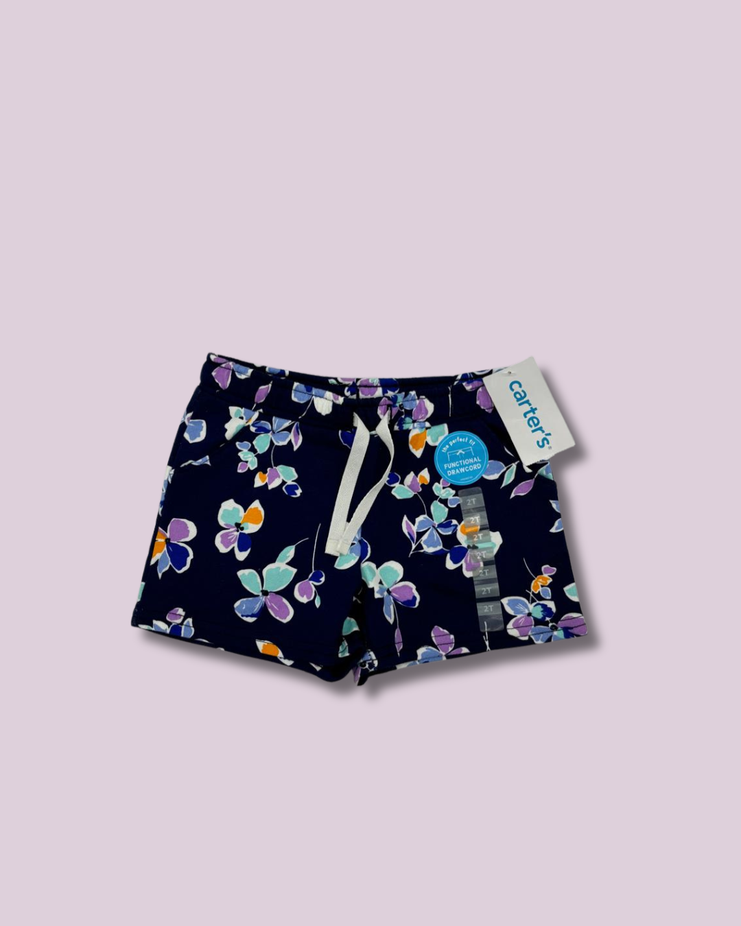 Short azul con flores lila