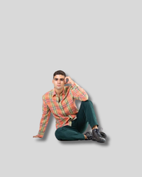 Camisa de cuadros naranja Zara