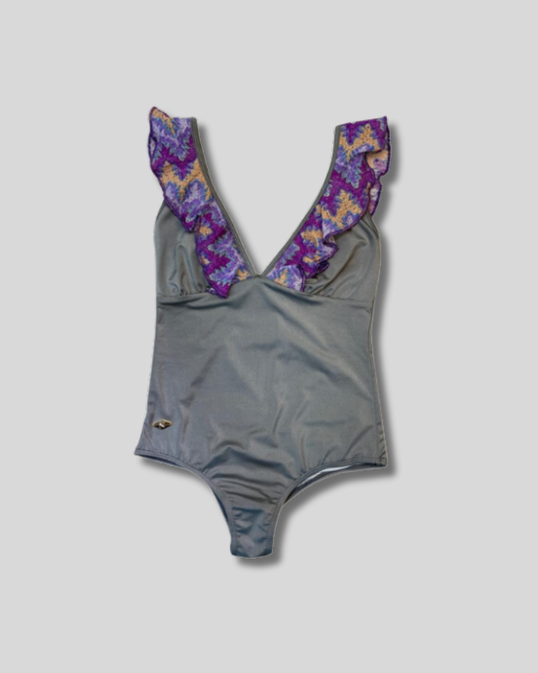 Traje de Baño Entero  plateado con volantes