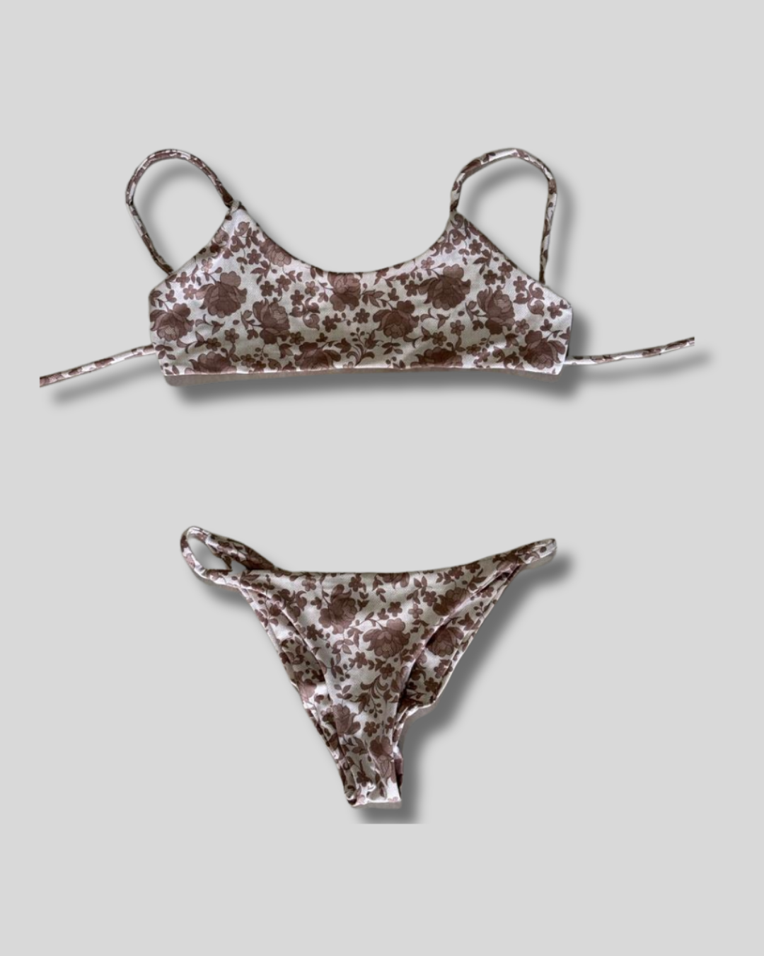 Traje de Baño Bikini Noha crema con flores marrones