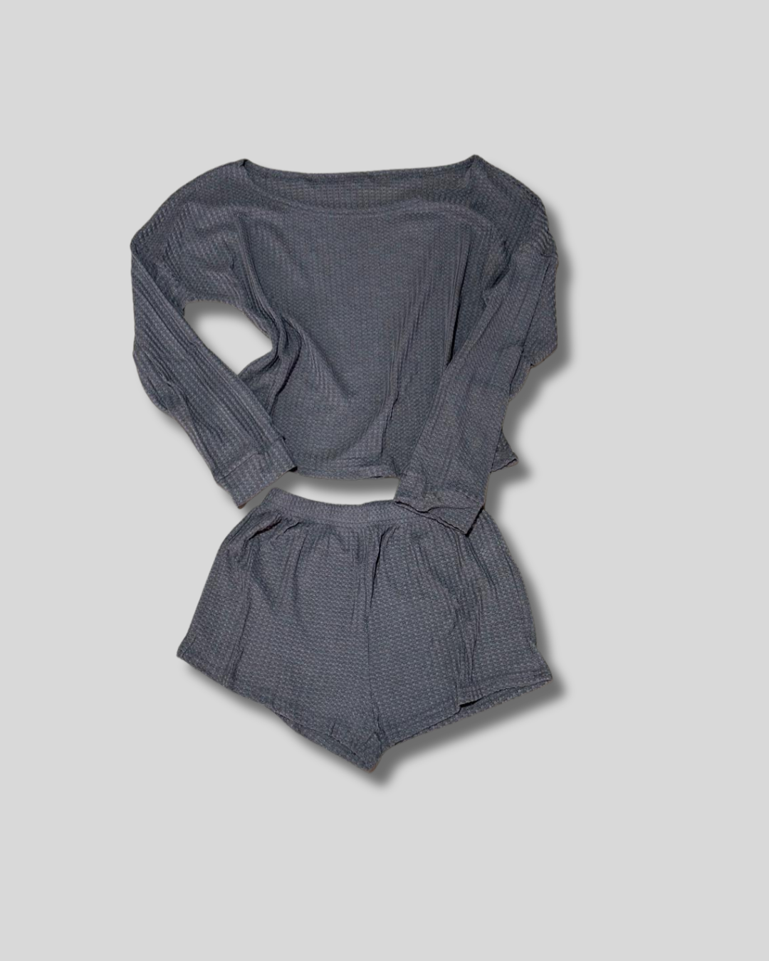 Pijama de short y franela manga larga gris