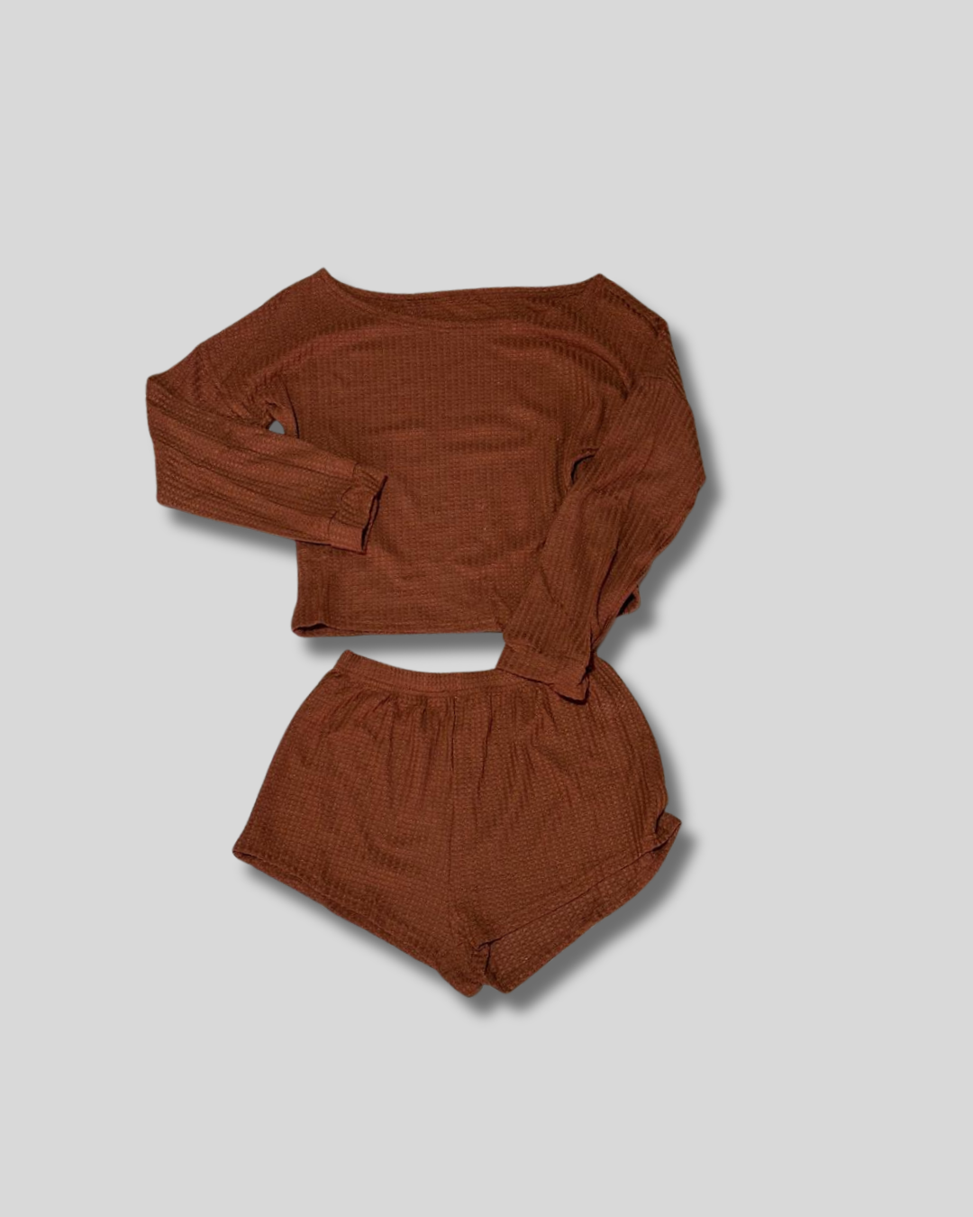 Pijama de short y franela manga larga marrón
