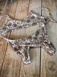 Traje de Baño Bikini Noha crema con flores marrones